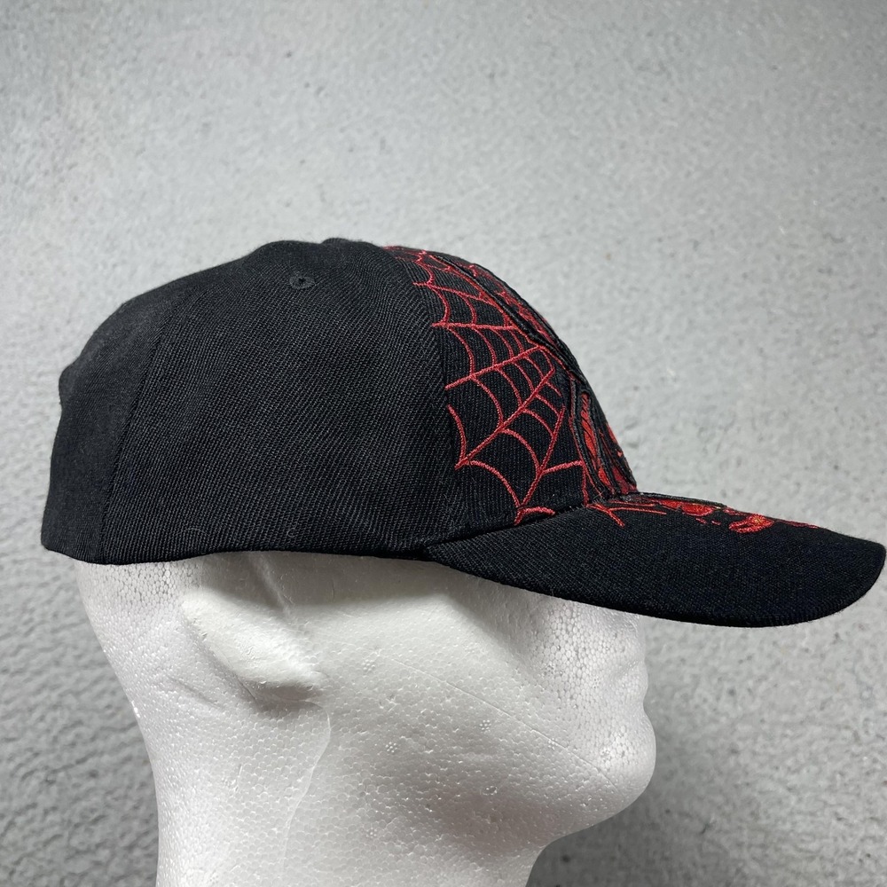 Hot Leathers Hat Cap Snap Back One Size Mens Black Spider Web Skull Biker Horror - Picture 4 of 6